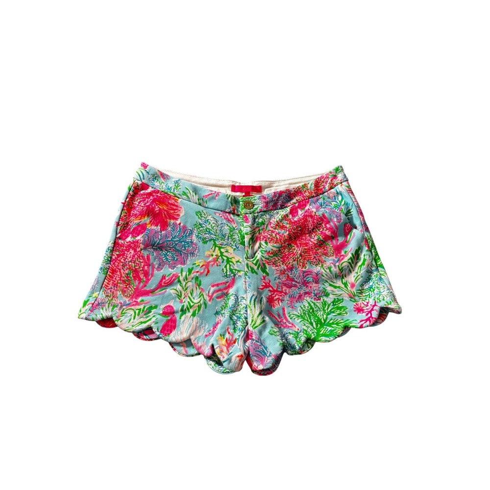 Lilly Pulitzer Buttercup Scallop Hem Shorts 8 Coral Reef Aquatic Print Blue Pink